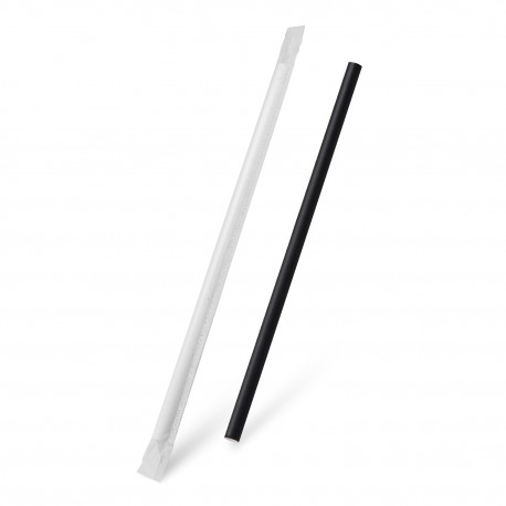 Papírové slámky Jumbo černé jednotlivě balené 25cm/100ks 40939