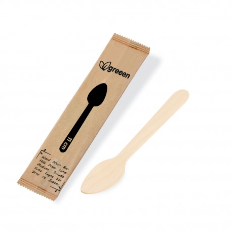Dřevěná kávová lžička jednotlivě balená 11cm/100ks 40023