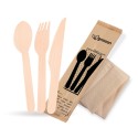 Dřevěný nůž + vidlička + lžíce hygienicky balené/50ks 40036
