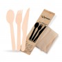 Dřevěný nůž + vidlička + lžíce hygienicky balené/50ks 40036