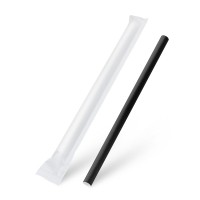 Papírové slámky extra Jumbo černé jednotlivě balené 21cm/100ks 40998