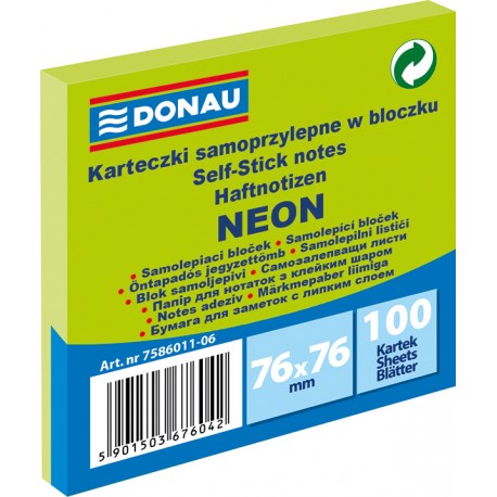 Samolepicí bloček Donau 76x76mm 100 listů neonový zelený